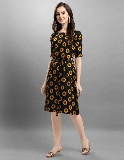 Flamboyant Black Coloured Digital Printed Crepe Dress | Sudathi