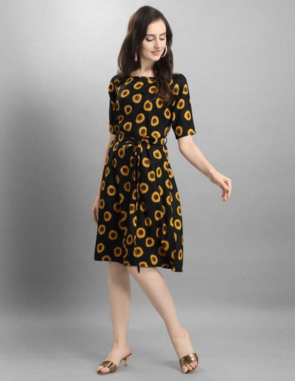 Flamboyant Black Coloured Digital Printed Crepe Dress | Sudathi