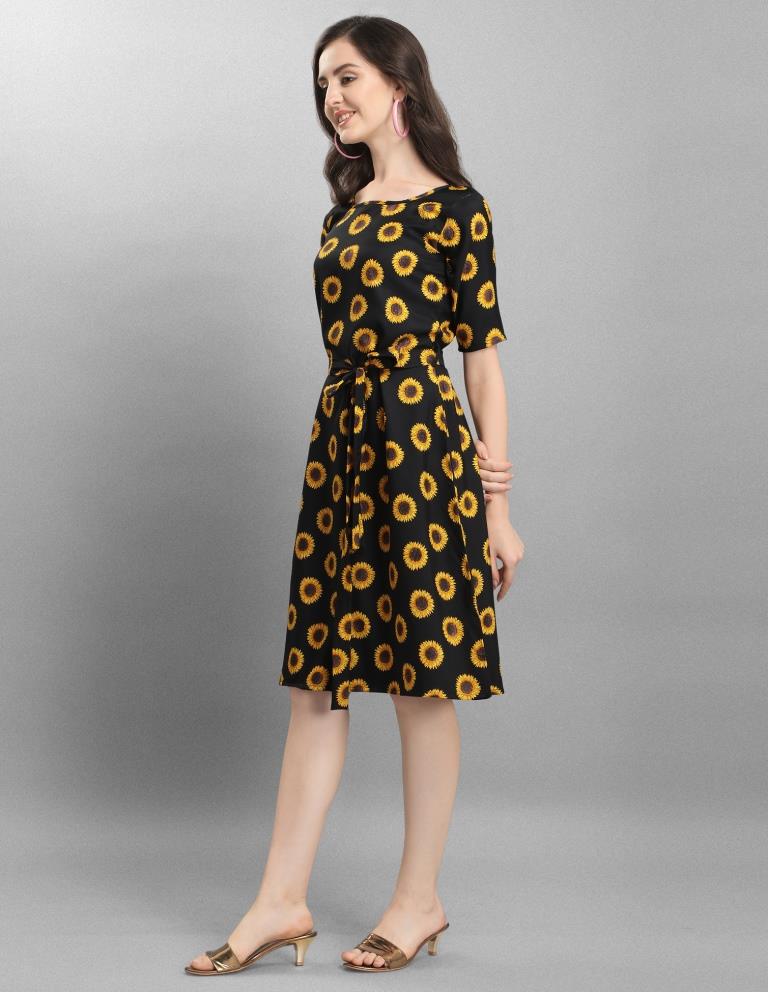Flamboyant Black Coloured Digital Printed Crepe Dress | Sudathi