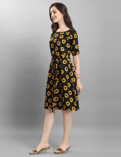 Flamboyant Black Coloured Digital Printed Crepe Dress | Sudathi