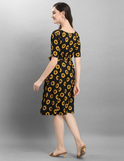 Flamboyant Black Coloured Digital Printed Crepe Dress | Sudathi