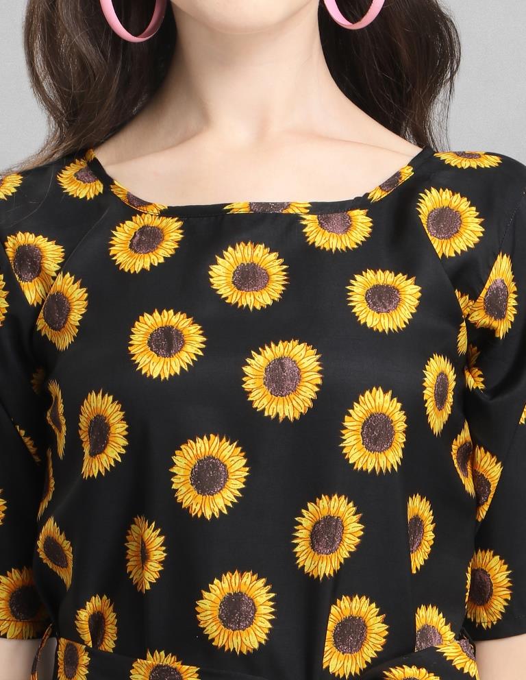 Flamboyant Black Coloured Digital Printed Crepe Dress | Sudathi