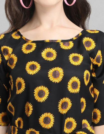 Flamboyant Black Coloured Digital Printed Crepe Dress | Sudathi