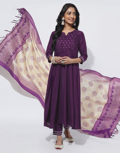 Wine Dyed, Seqed Kurta With Pant And Dupatta