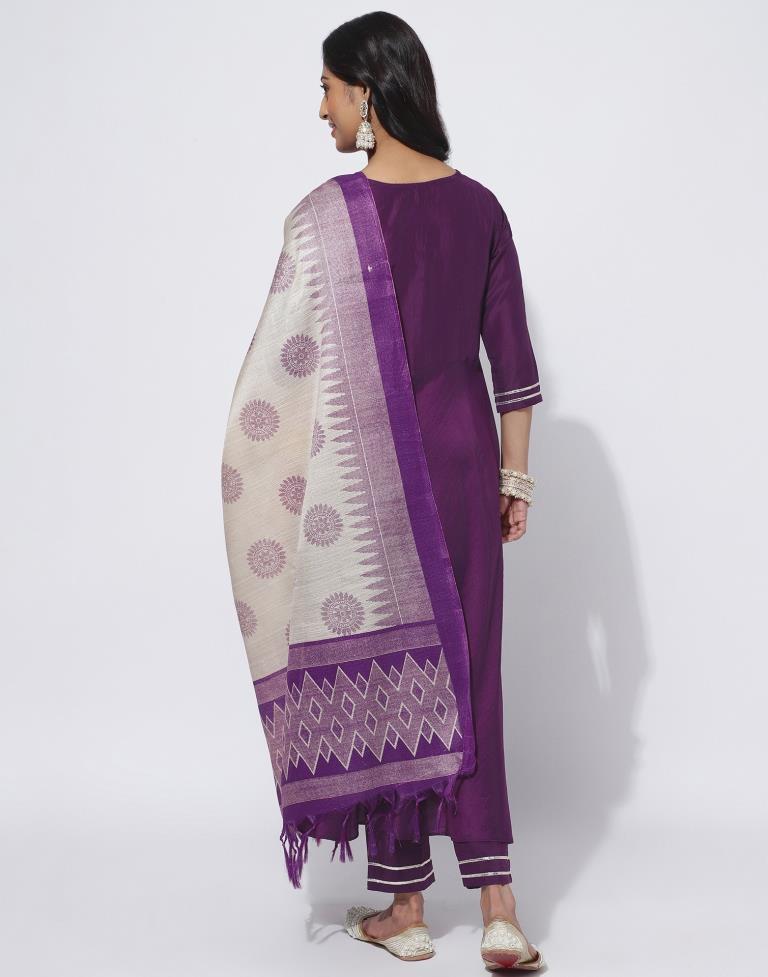 Wine Dyed, Seqed Kurta With Pant And Dupatta