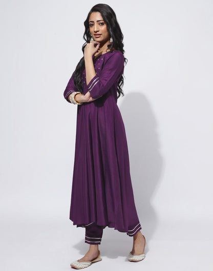 Wine Dyed, Seqed Kurta With Pant And Dupatta