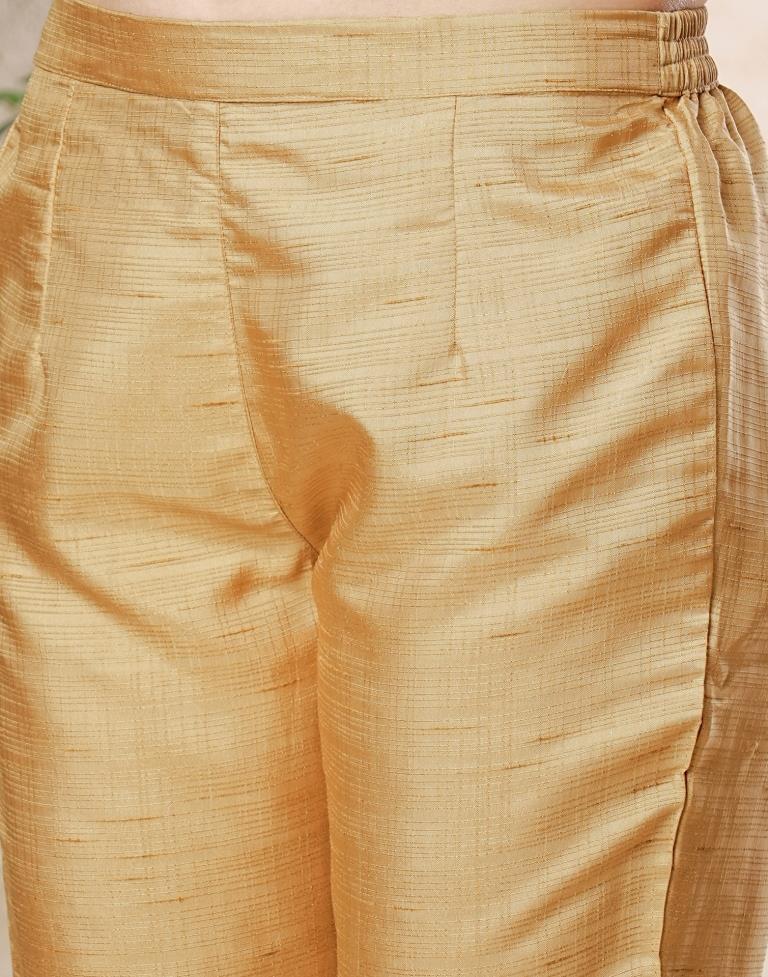 Beige Plain Silk Straight Kurta With Pant And Dupatta