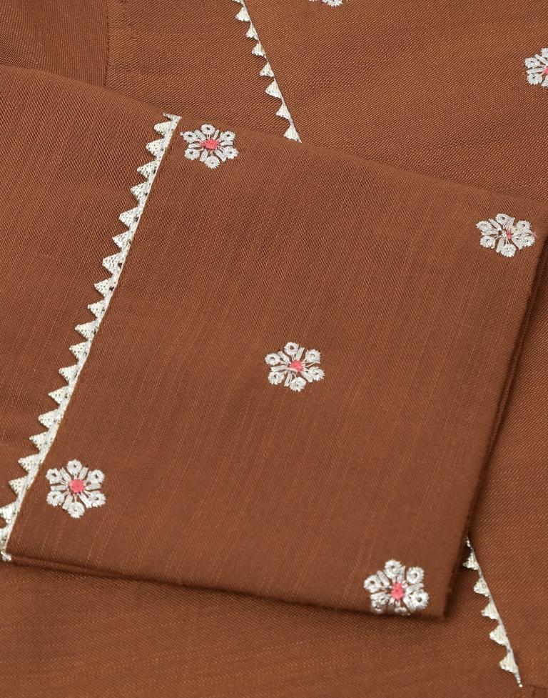 Brown Embroidery Cotton Straight Kurta With Pant And Dupatta