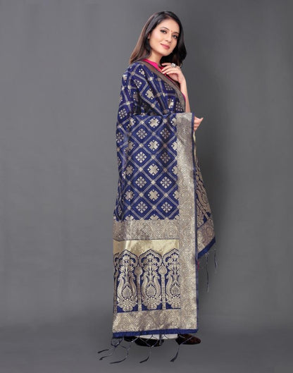 Impressive Navy Blue Coloured Poly Silk Jacquard Dupatta | Sudathi