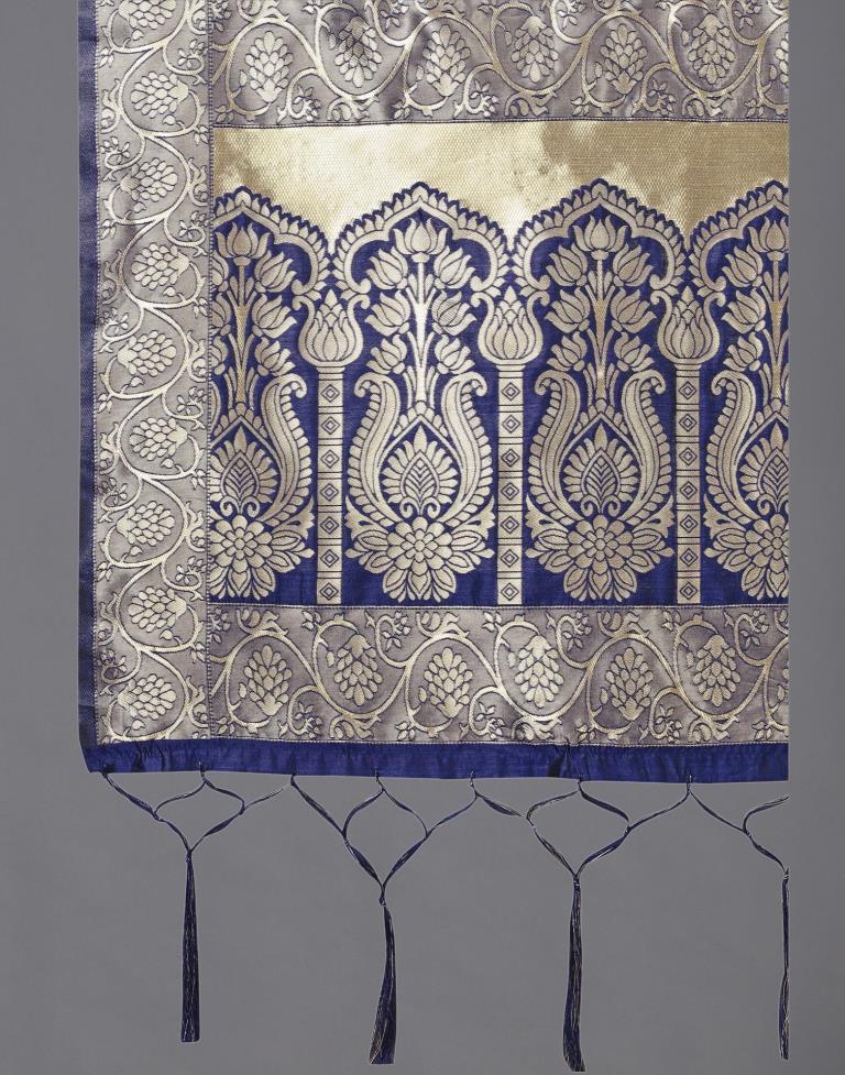 Impressive Navy Blue Coloured Poly Silk Jacquard Dupatta | Sudathi