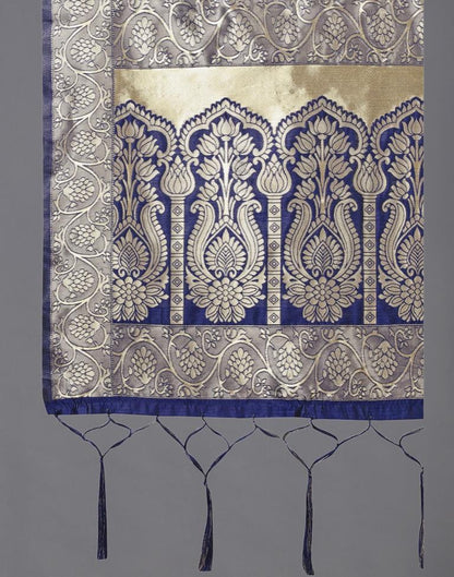 Impressive Navy Blue Coloured Poly Silk Jacquard Dupatta | Sudathi