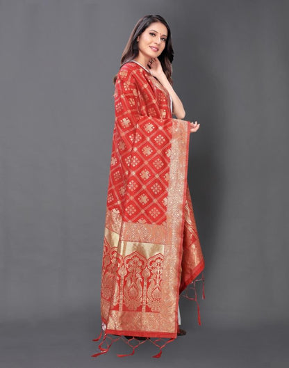 Stylish Red Coloured Poly Silk Jacquard Dupatta | Sudathi
