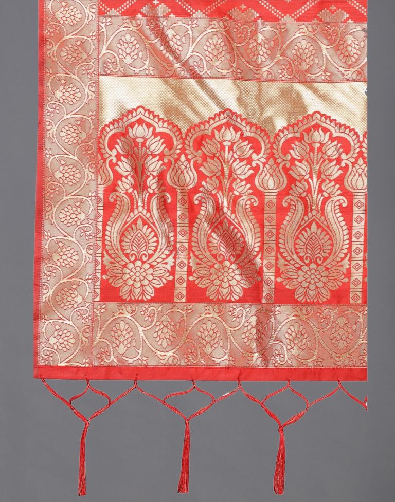 Stylish Red Coloured Poly Silk Jacquard Dupatta | Sudathi