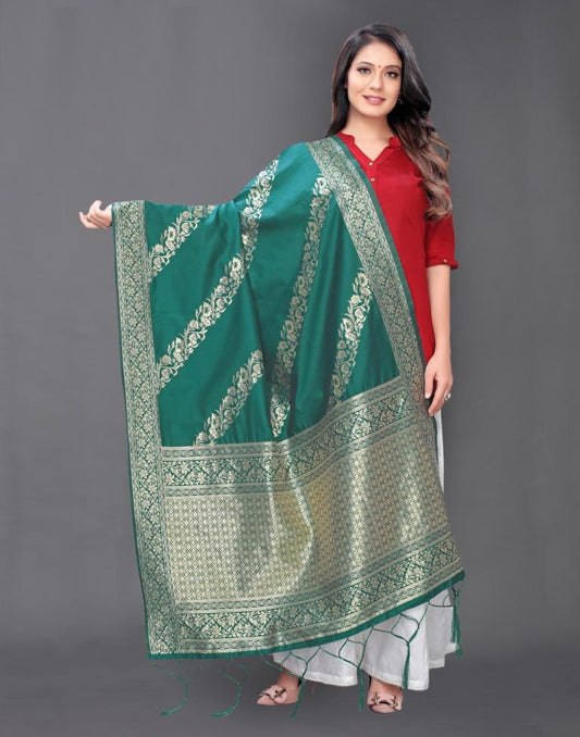 Fab Teal Green Coloured Poly Silk Jacquard Dupatta | Sudathi