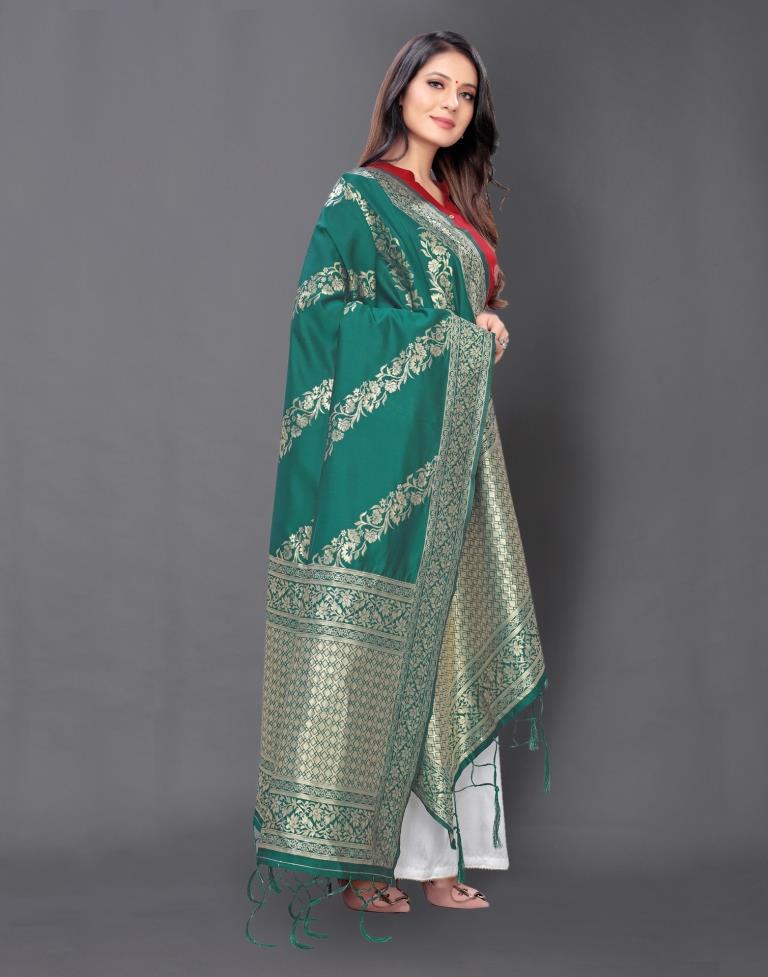 Fab Teal Green Coloured Poly Silk Jacquard Dupatta | Sudathi