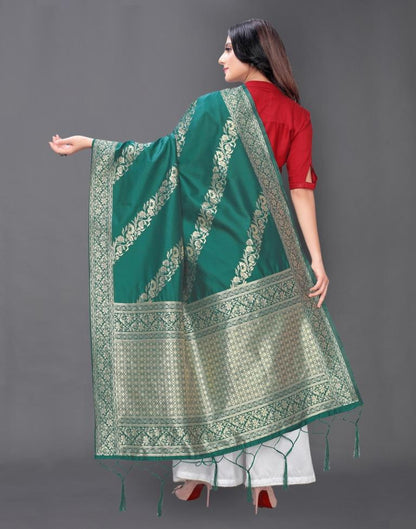 Fab Teal Green Coloured Poly Silk Jacquard Dupatta | Sudathi