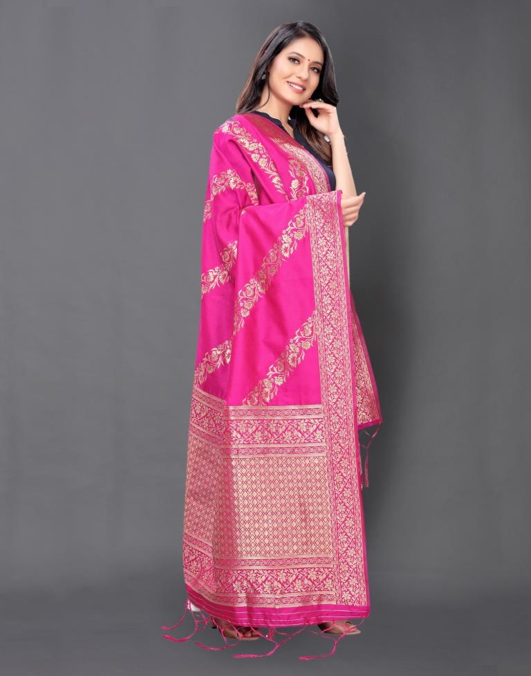 Graceful Pink Coloured Poly Silk Jacquard Dupatta | Sudathi
