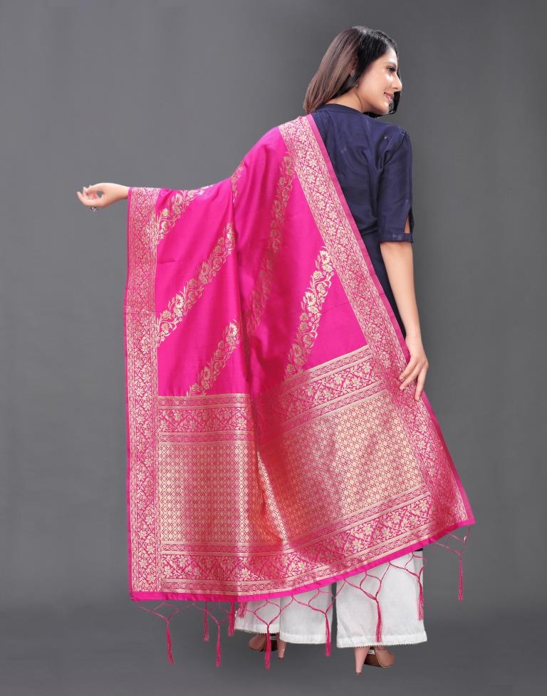 Graceful Pink Coloured Poly Silk Jacquard Dupatta | Sudathi