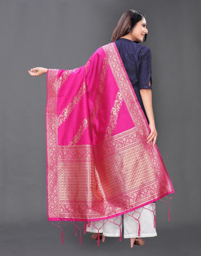 Graceful Pink Coloured Poly Silk Jacquard Dupatta | Sudathi