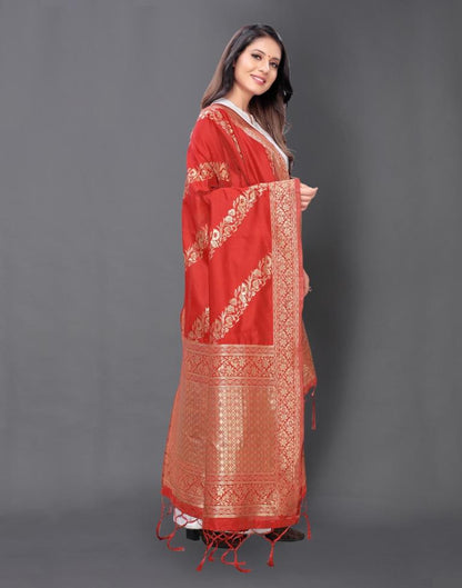 Picturesque Red Coloured Poly Silk Jacquard Dupatta | Sudathi