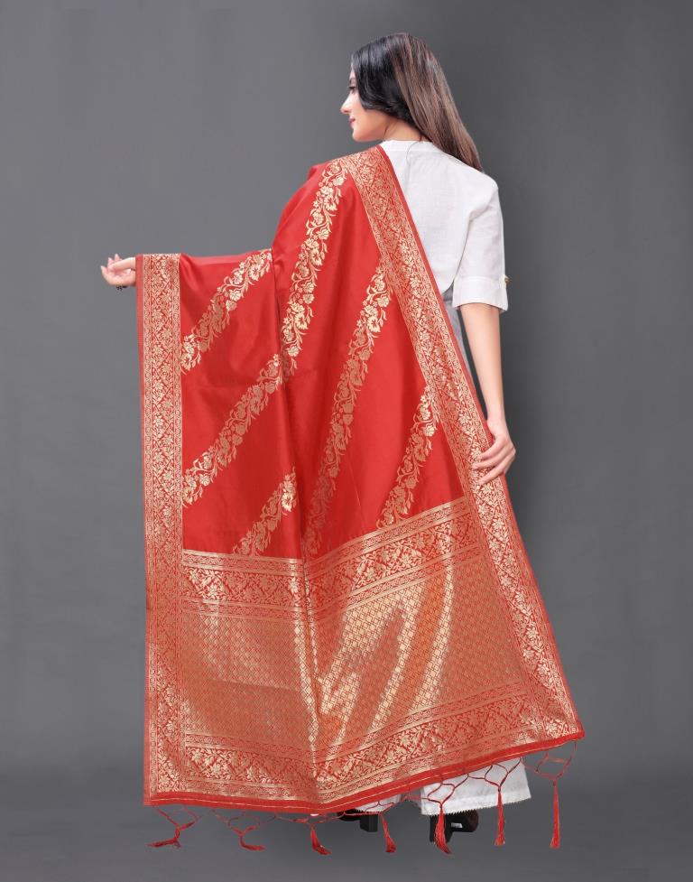 Picturesque Red Coloured Poly Silk Jacquard Dupatta | Sudathi
