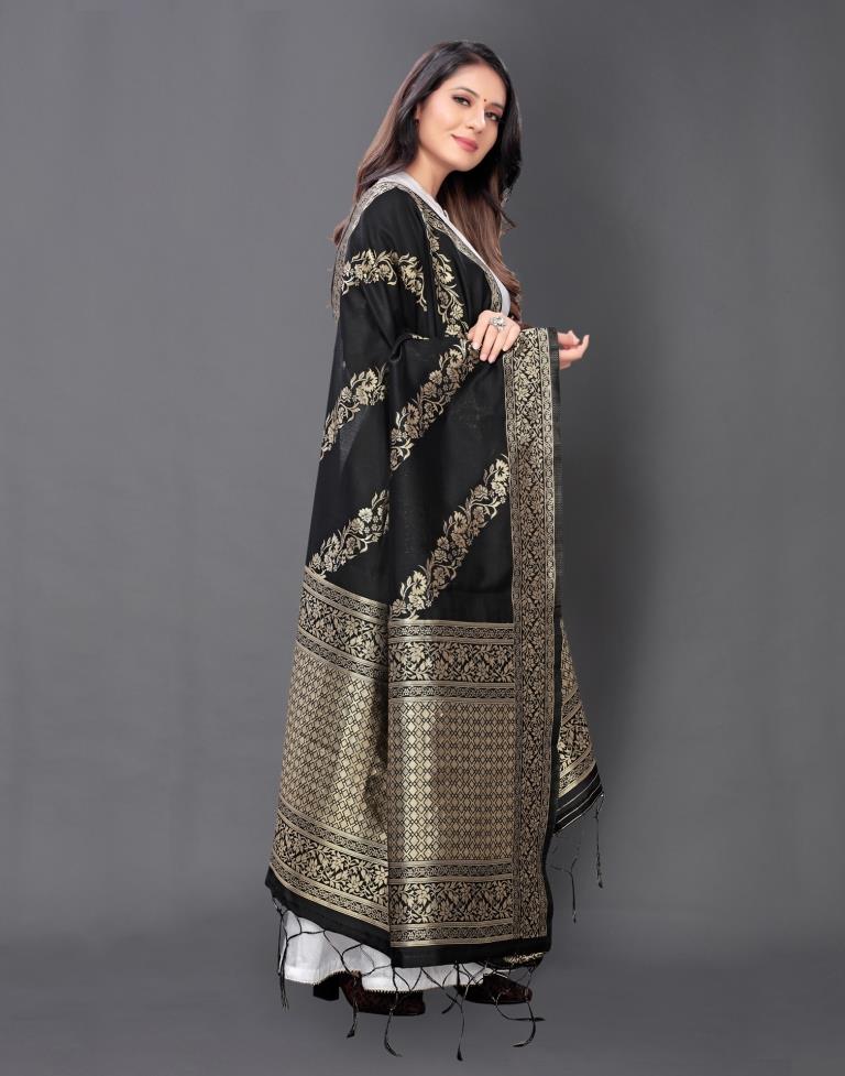 Beautiful Black Coloured Poly Silk Jacquard Dupatta | Sudathi