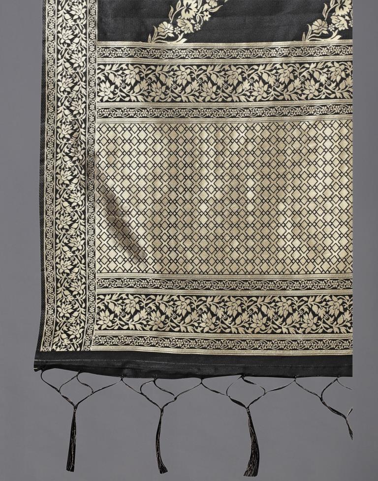 Beautiful Black Coloured Poly Silk Jacquard Dupatta | Sudathi