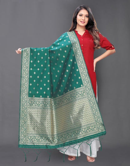 Refreshing Teal Green Coloured Poly Silk Jacquard Dupatta | Sudathi