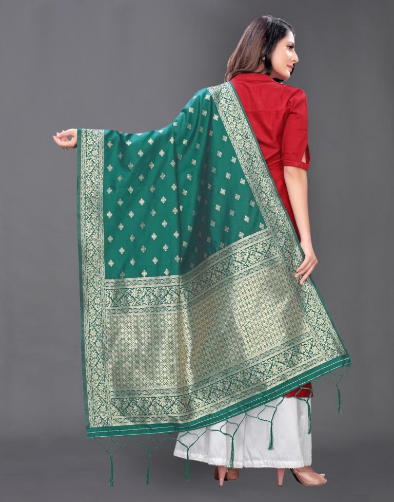 Refreshing Teal Green Coloured Poly Silk Jacquard Dupatta | Sudathi