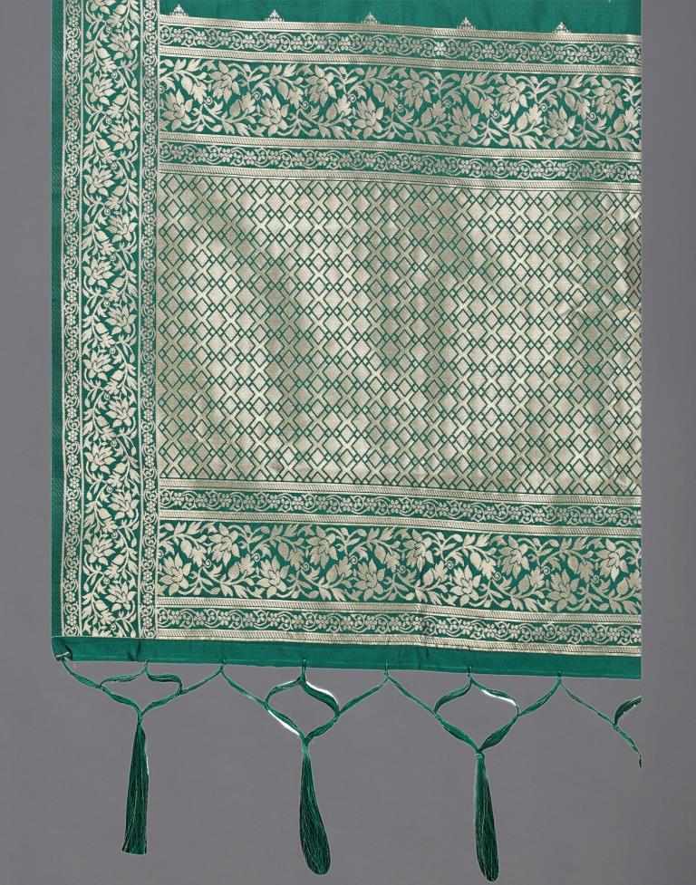Refreshing Teal Green Coloured Poly Silk Jacquard Dupatta | Sudathi