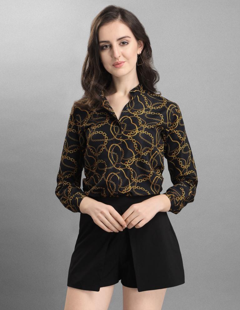 Idyiic Black Coloured Printed Crepe Tops | Sudathi