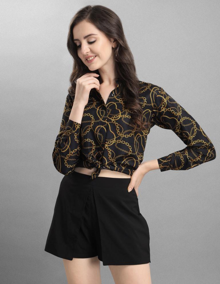 Idyiic Black Coloured Printed Crepe Tops | Sudathi