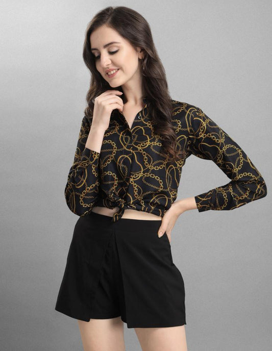Idyiic Black Coloured Printed Crepe Tops | Sudathi