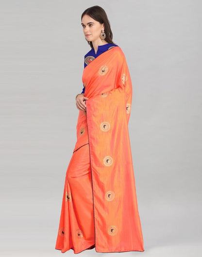 Orange Coloured Poly Silk Embroidered Partywear Saree | Sudathi