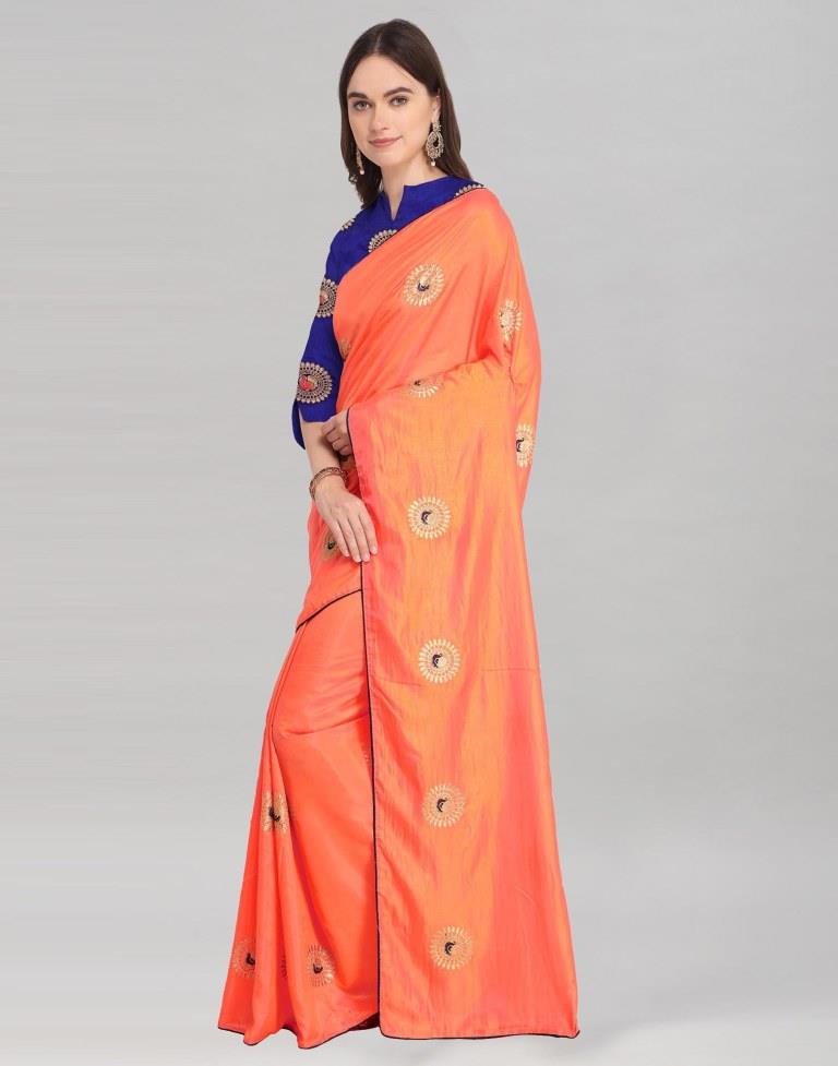 Orange Coloured Poly Silk Embroidered Partywear Saree | Sudathi