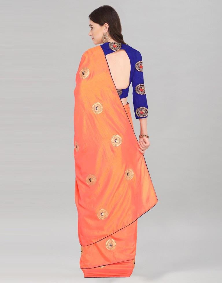 Orange Coloured Poly Silk Embroidered Partywear Saree | Sudathi