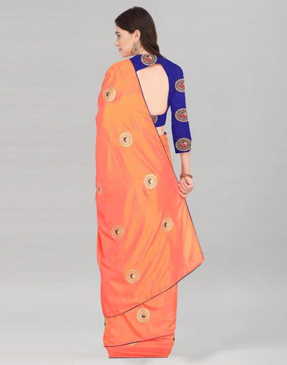 Orange Coloured Poly Silk Embroidered Partywear Saree | Sudathi