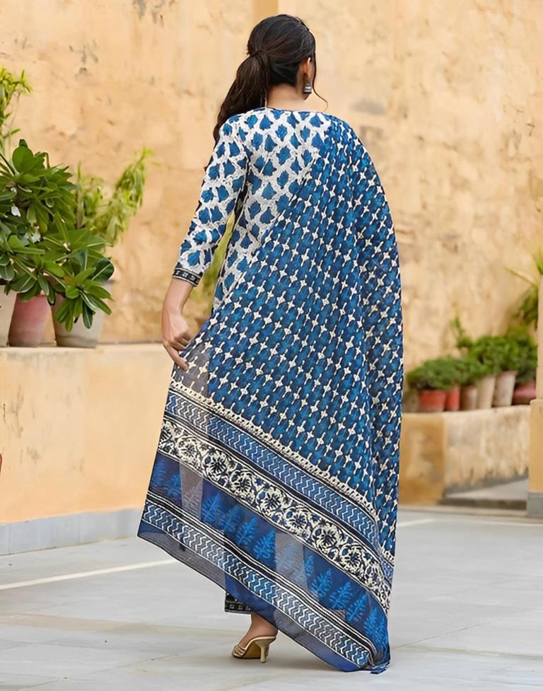 White Rayon Printed Straight Kurta With Pant And Dupatta