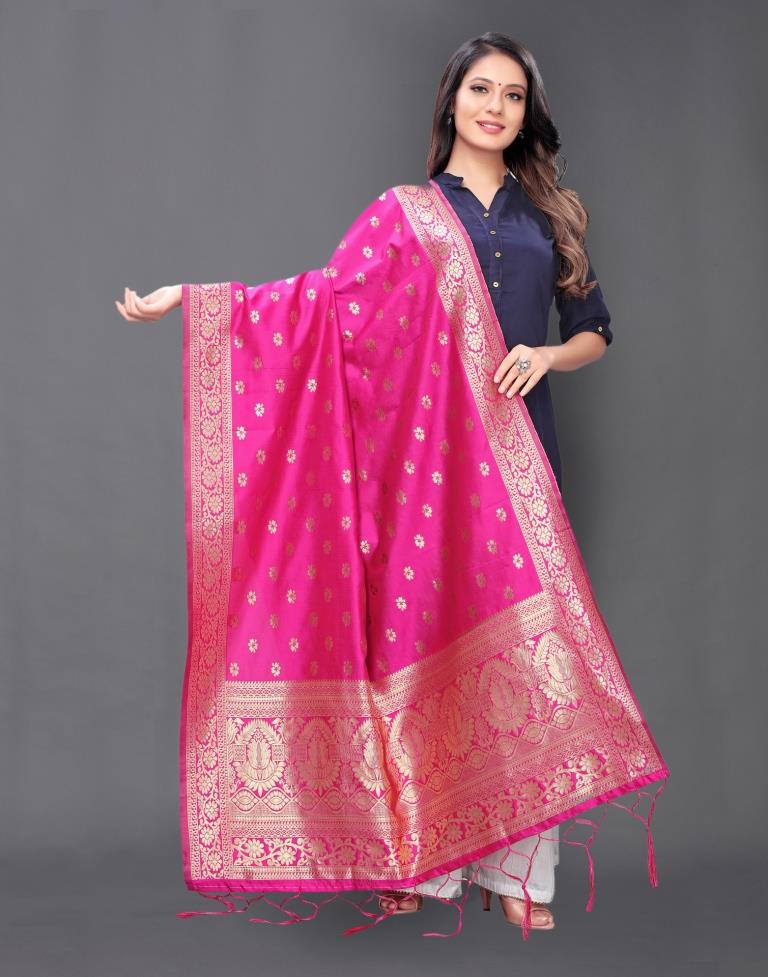 Captivating Pink Coloured Poly Silk Jacquard Dupatta | Sudathi