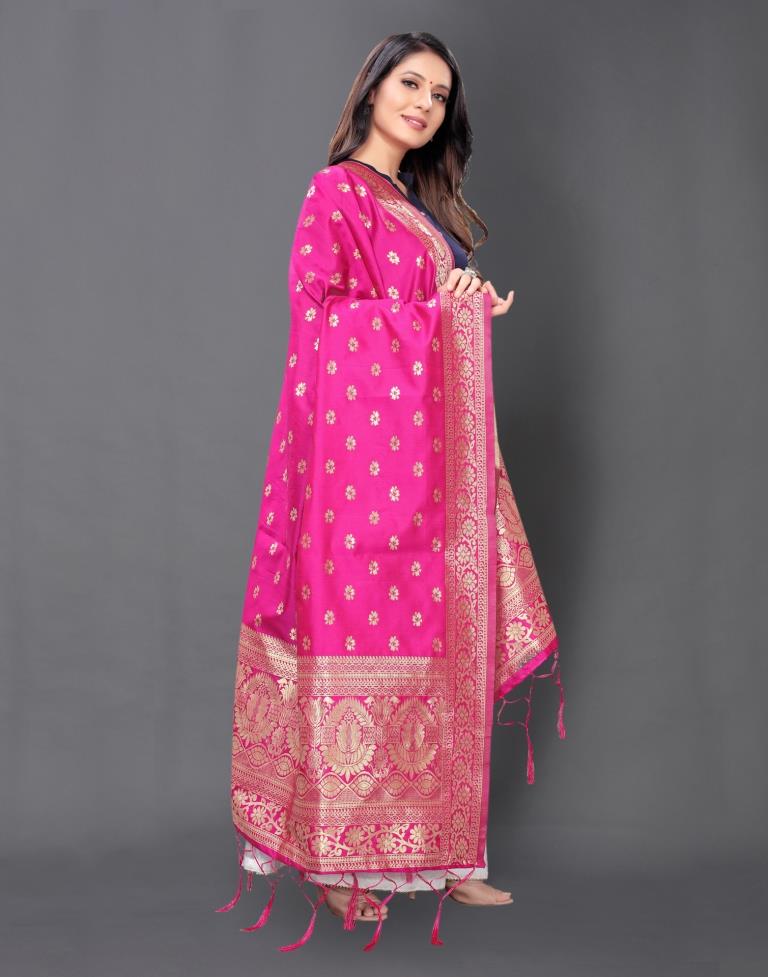 Captivating Pink Coloured Poly Silk Jacquard Dupatta | Sudathi