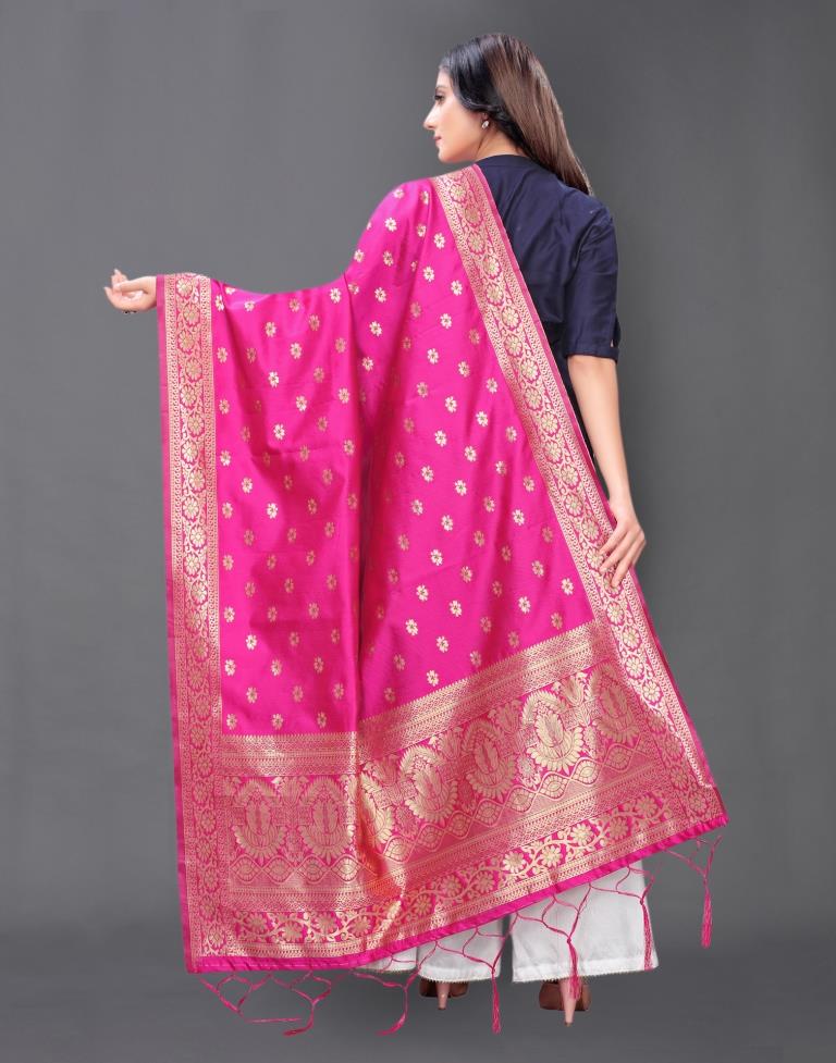 Captivating Pink Coloured Poly Silk Jacquard Dupatta | Sudathi