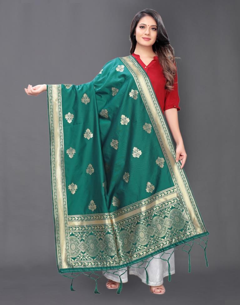Angellic Teal Green Coloured Poly Silk Jacquard Dupatta | Sudathi