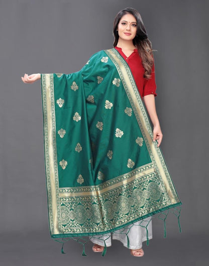 Angellic Teal Green Coloured Poly Silk Jacquard Dupatta | Sudathi