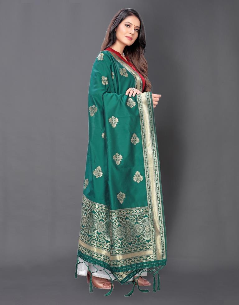 Angellic Teal Green Coloured Poly Silk Jacquard Dupatta | Sudathi