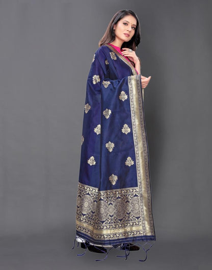 Distinctive Navy Blue Coloured Poly Silk Jacquard Dupatta | Sudathi
