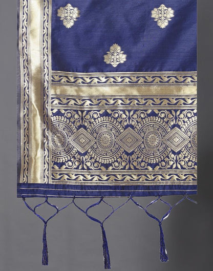 Distinctive Navy Blue Coloured Poly Silk Jacquard Dupatta | Sudathi