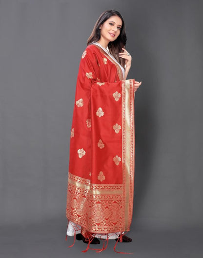 Engrossing Red Coloured Poly Silk Jacquard Dupatta | Sudathi