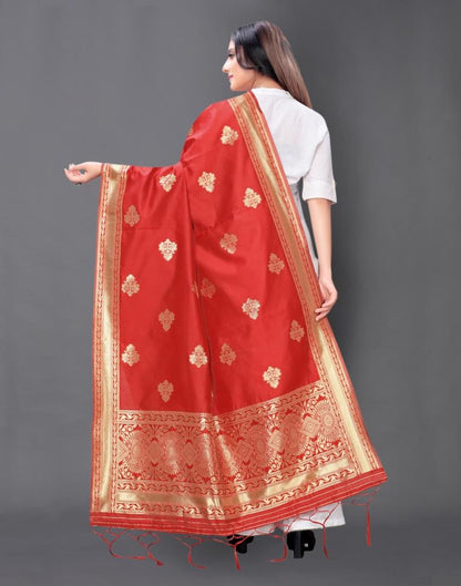 Engrossing Red Coloured Poly Silk Jacquard Dupatta | Sudathi