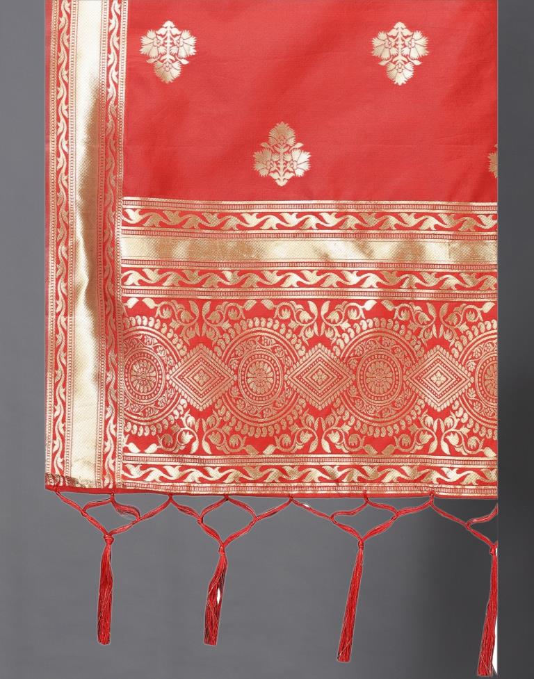 Engrossing Red Coloured Poly Silk Jacquard Dupatta | Sudathi