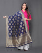 Designer Navy Blue Coloured Poly Silk Jacquard Dupatta | Sudathi